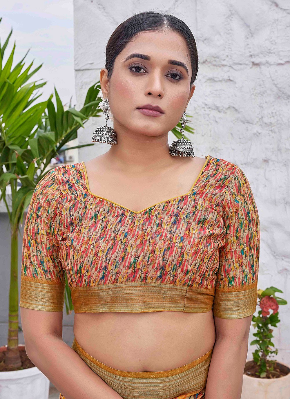 Classic Digital Print Linen Saree - S9004