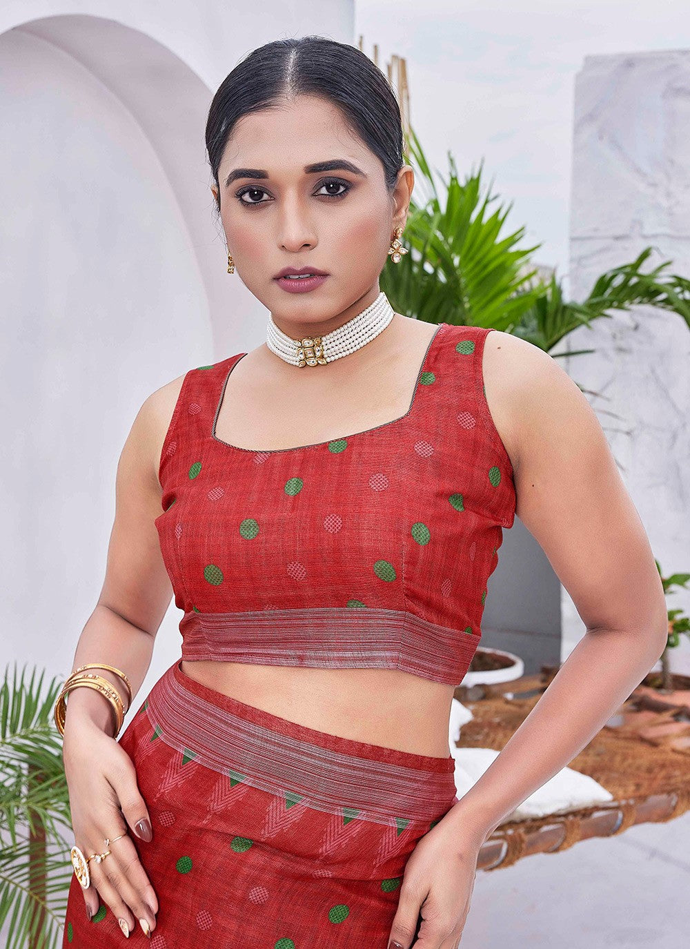 Classic Digital Print Linen Saree - S8986
