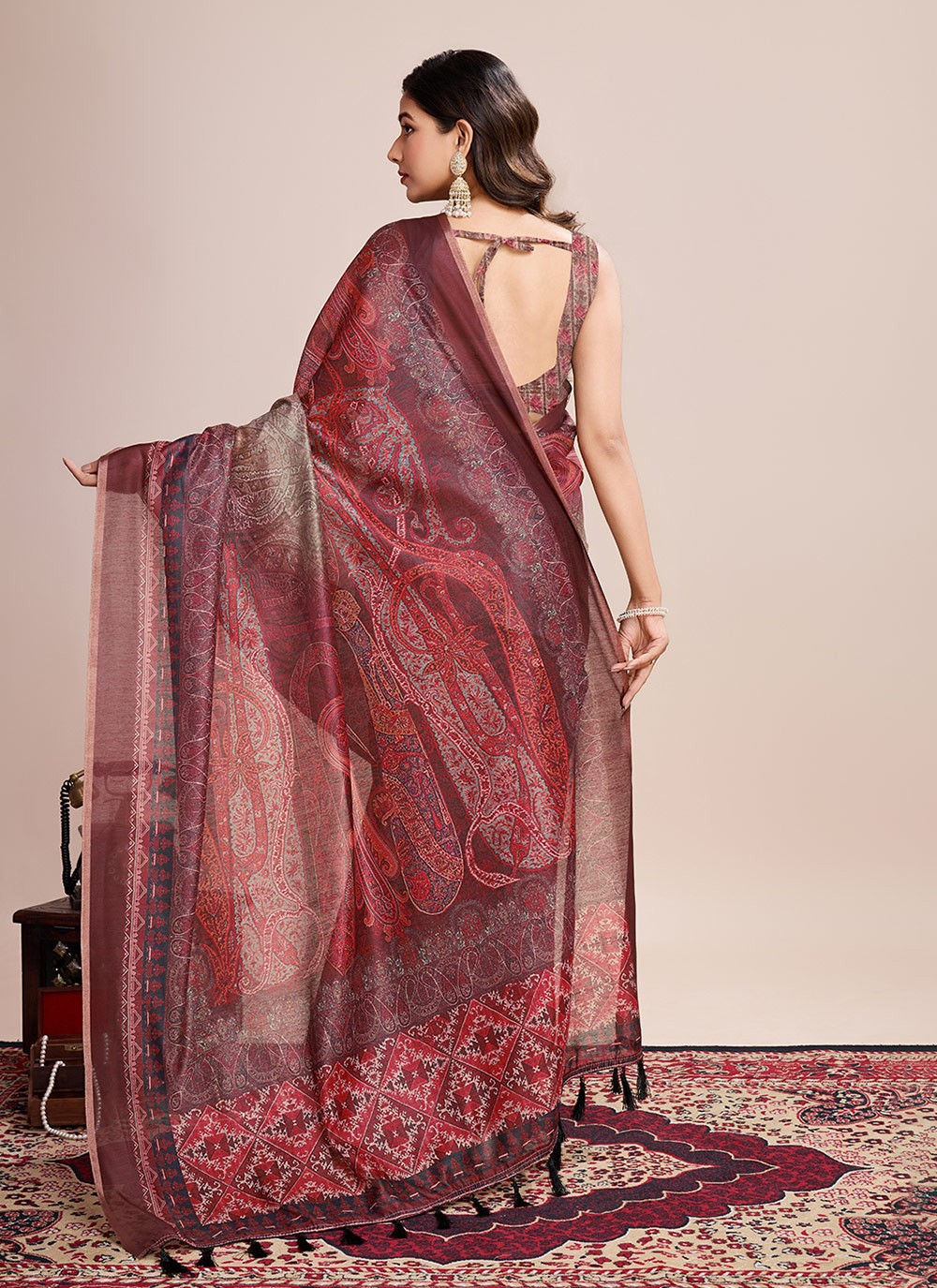 Border Work, Digital Print Linen Saree - S11538