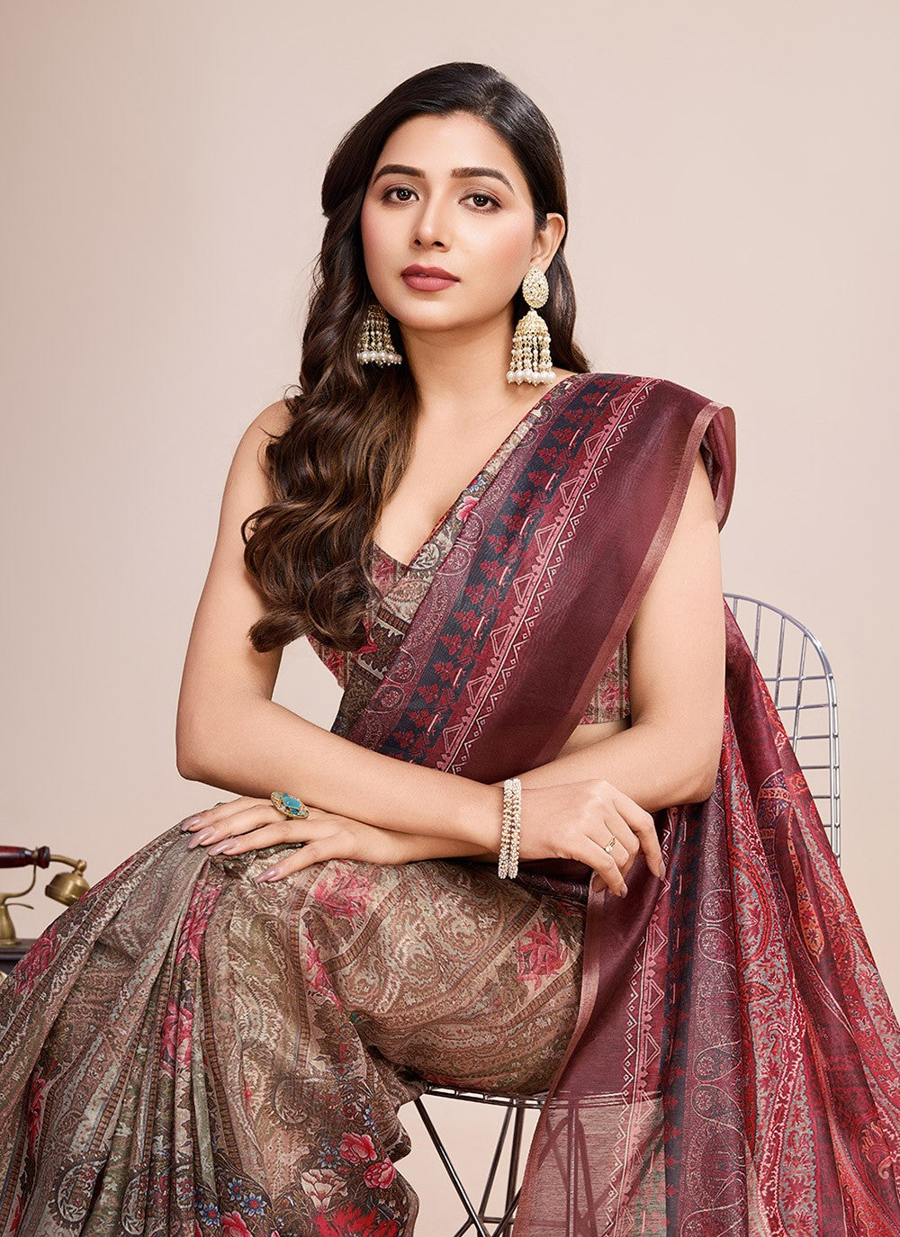 Border Work, Digital Print Linen Saree - S11538