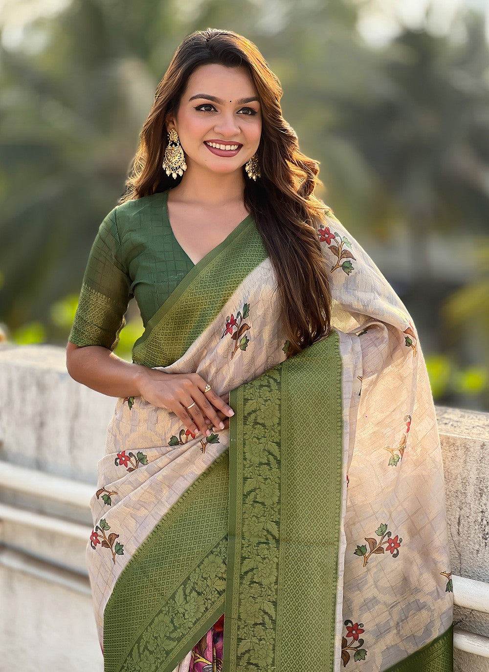 Printed Cotton Green Saree S14211