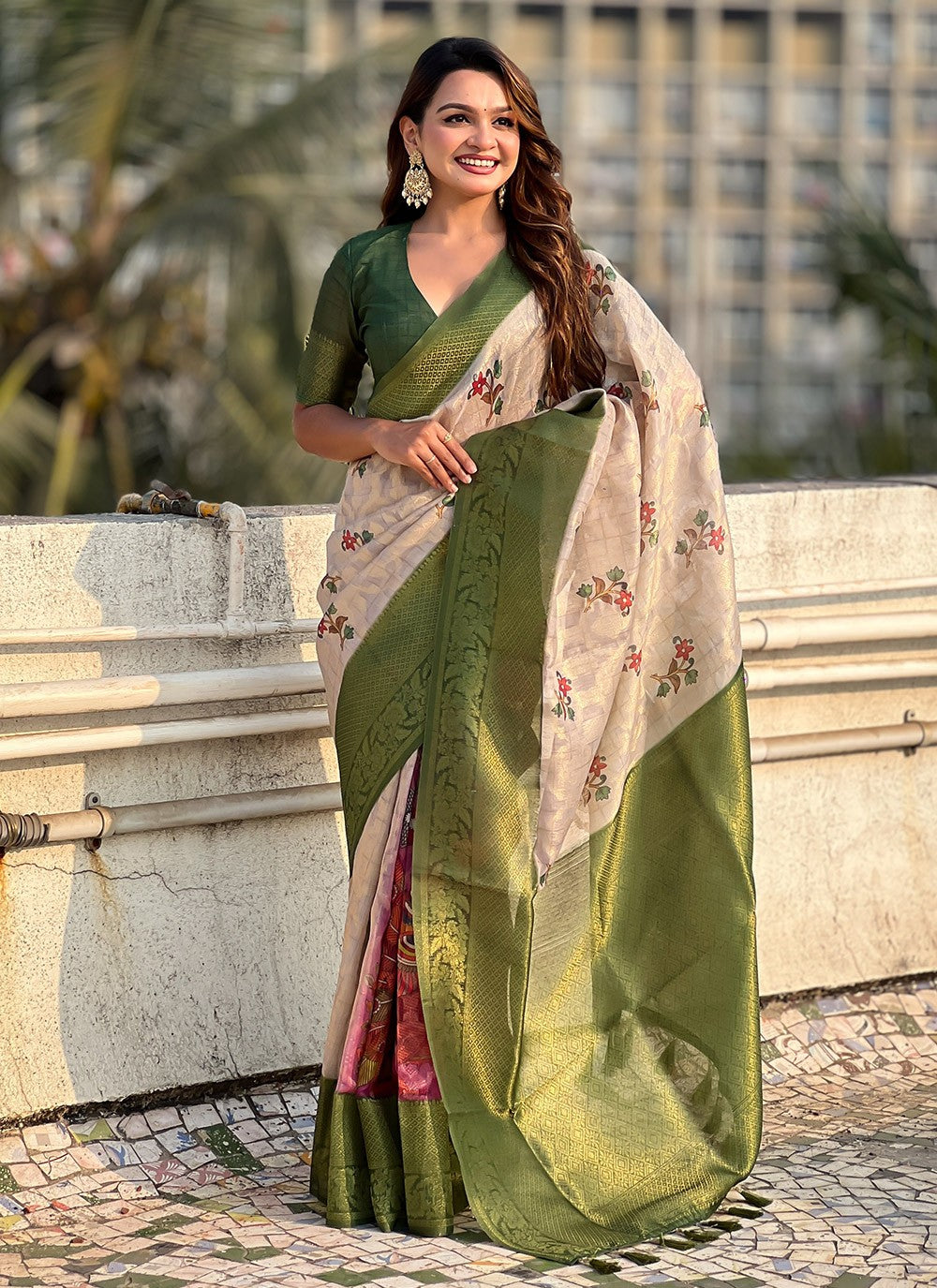 Printed Cotton Green Saree S14211