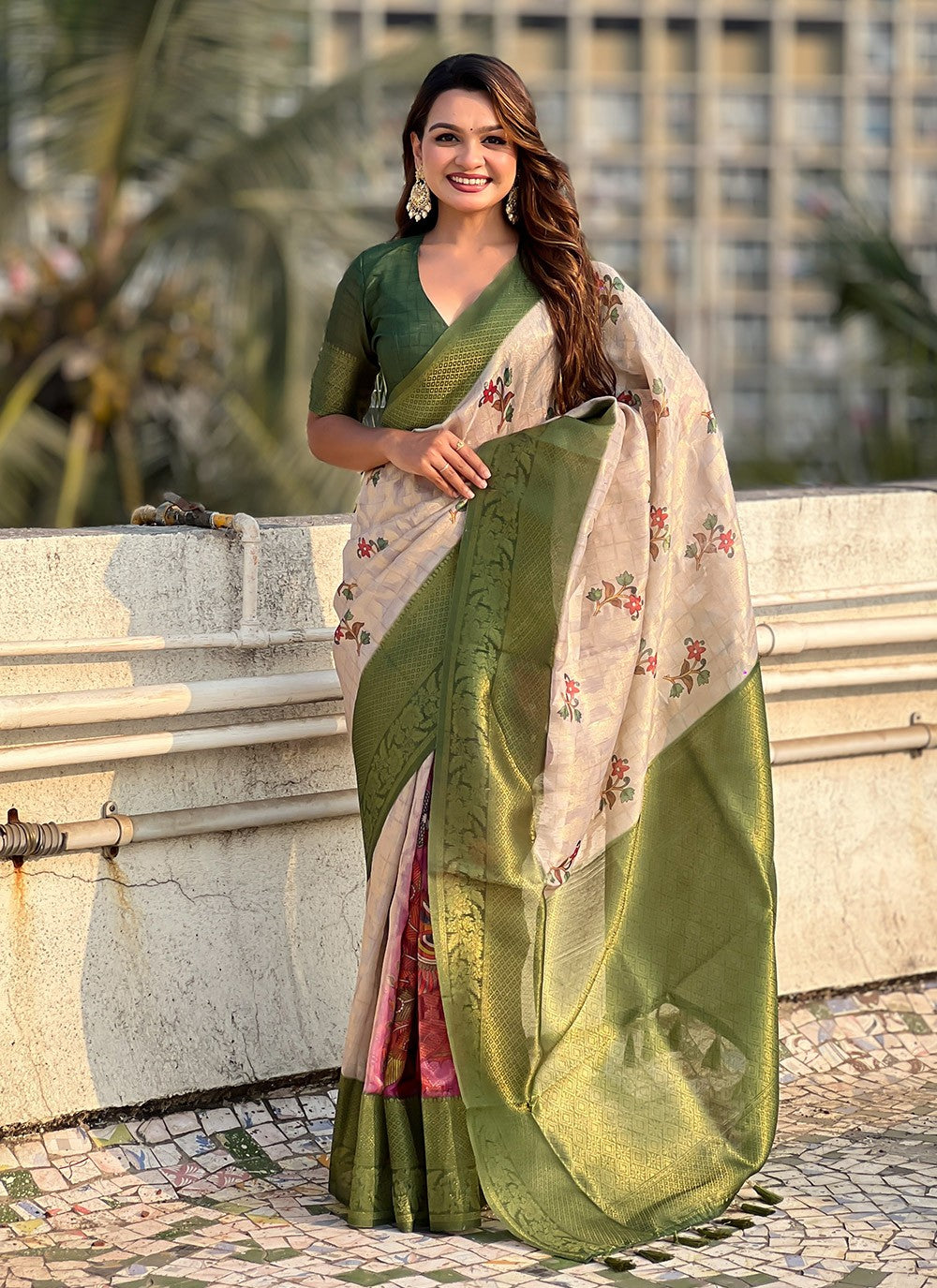 Printed Cotton Green Saree S14211