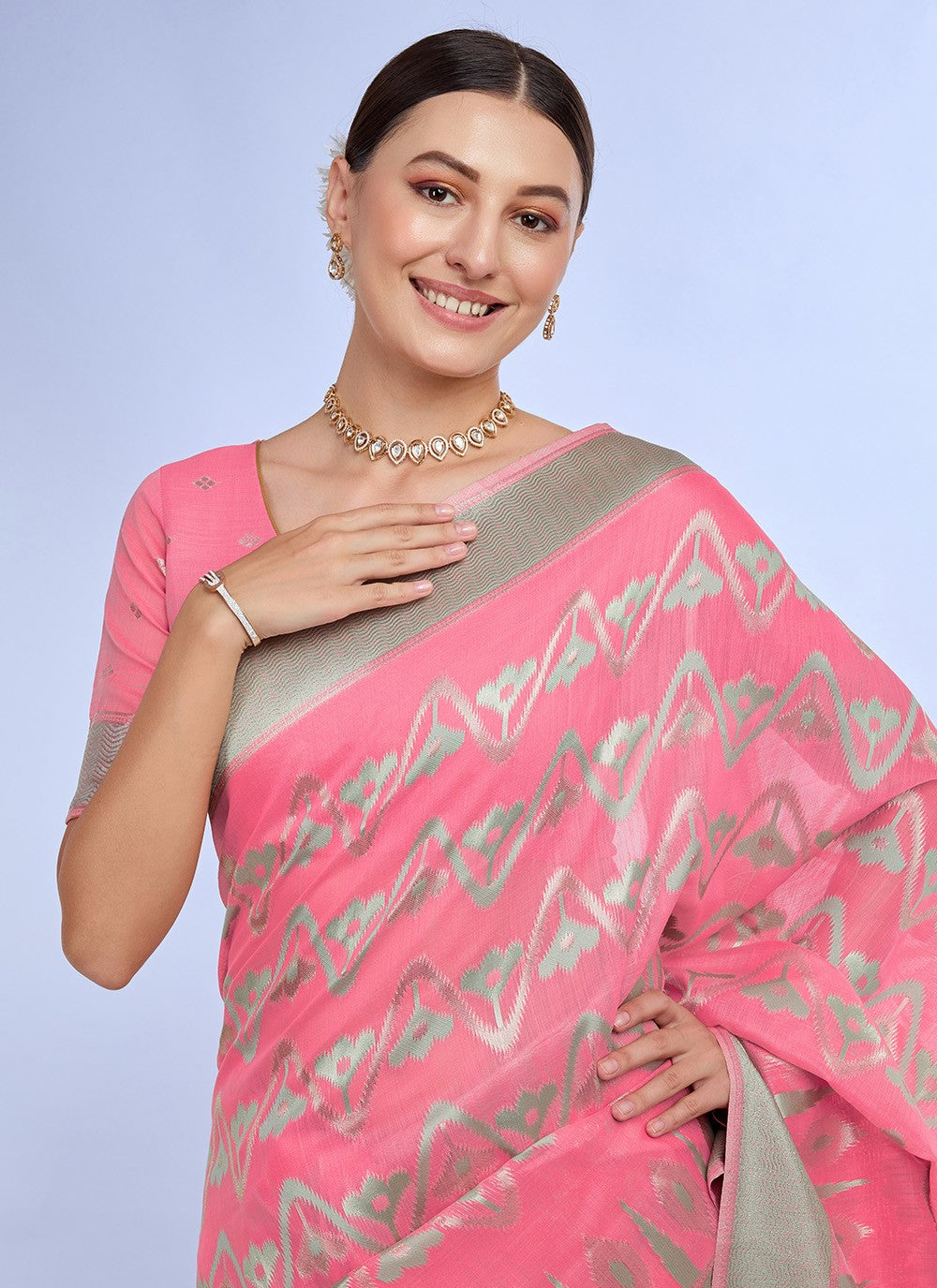 Classic Jacquard Work Linen Saree - S7620