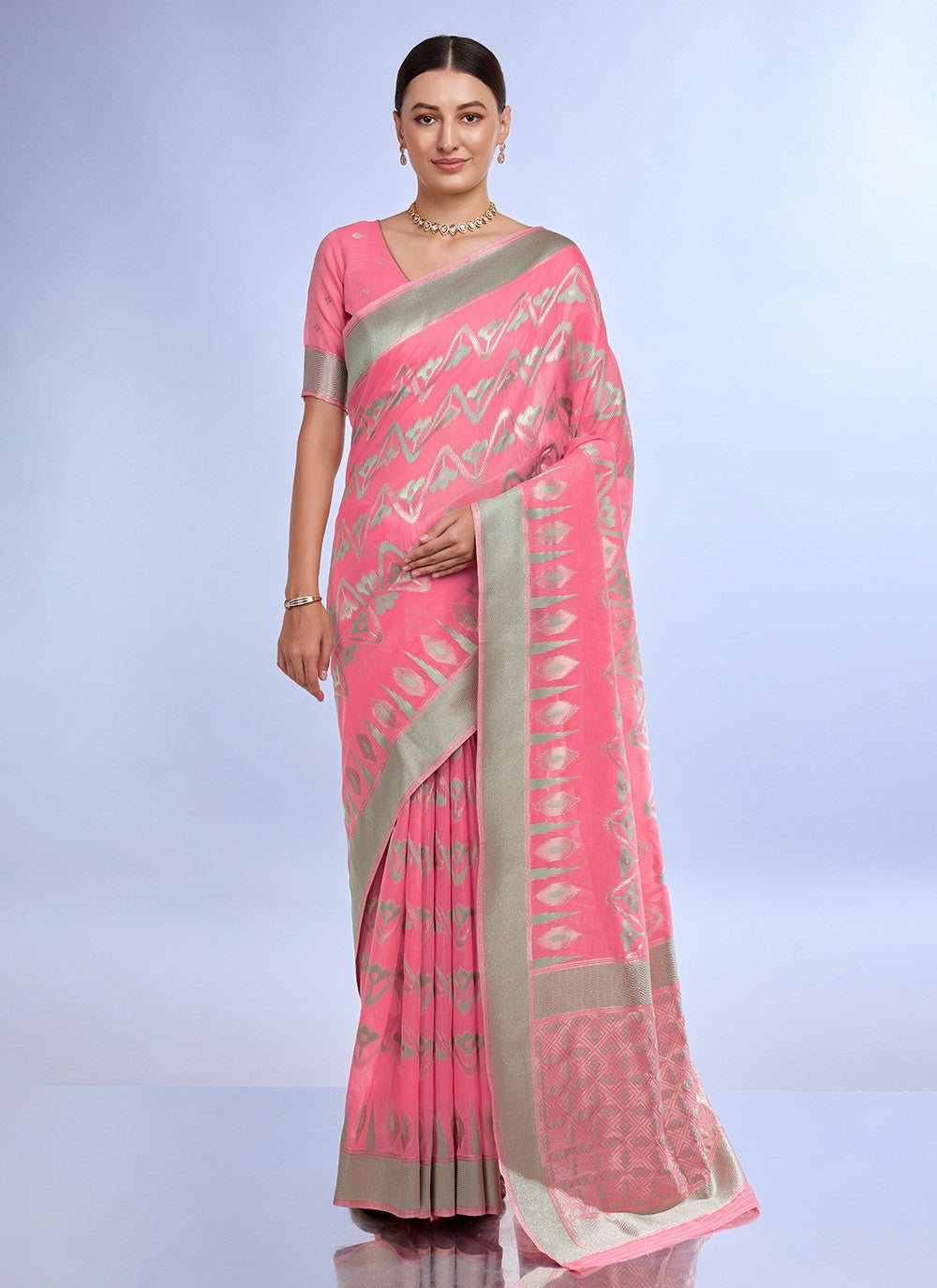 Classic Jacquard Work Linen Saree - S7620