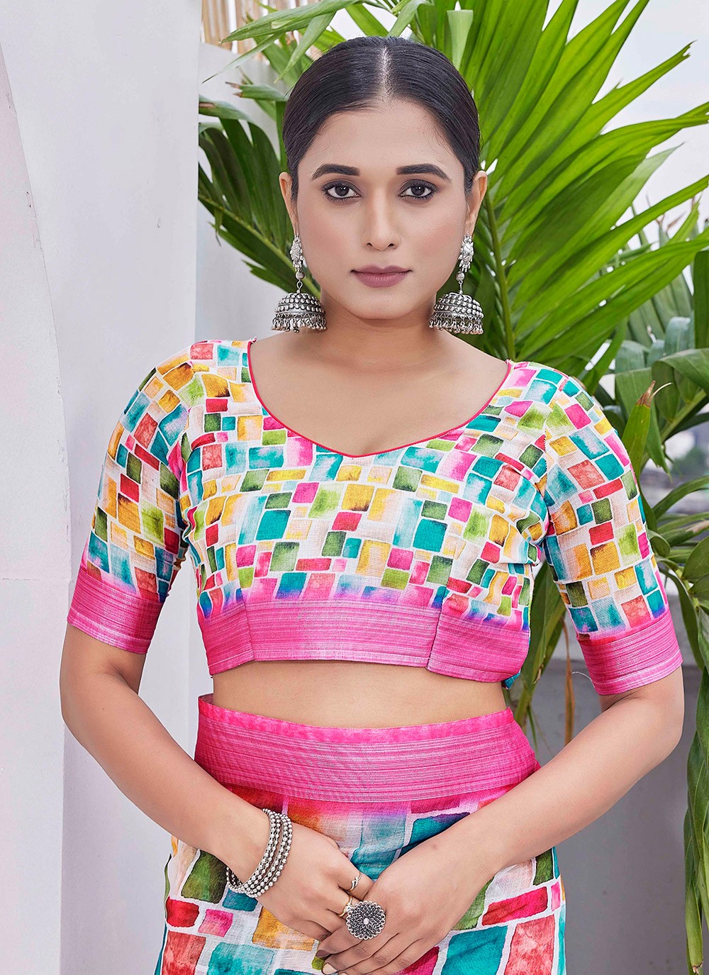 Classic Digital Print Linen Saree - S8986