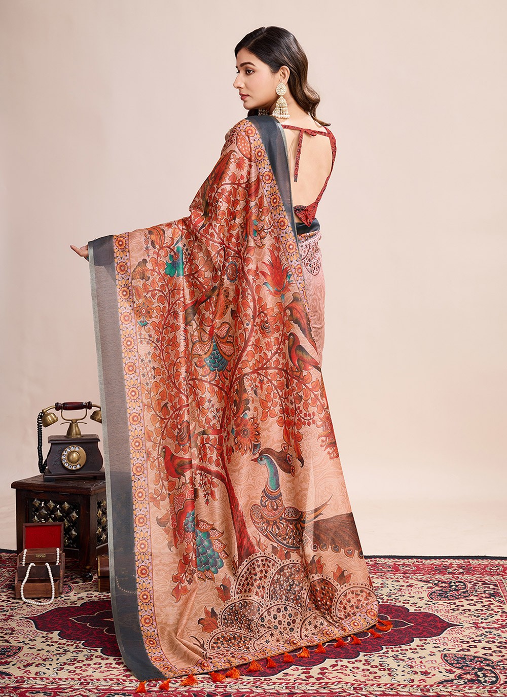 Border Work, Digital Print Linen Saree - S11538