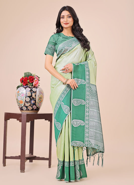 Woven Cotton Green Trendy Saree S15181