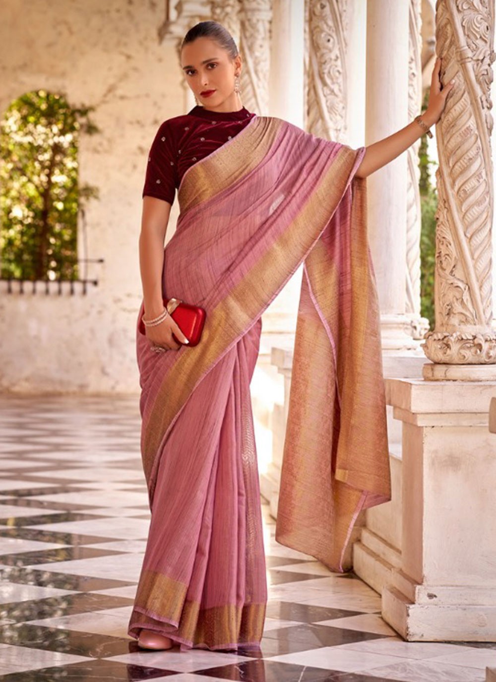 Classic Woven Linen Saree - S7223