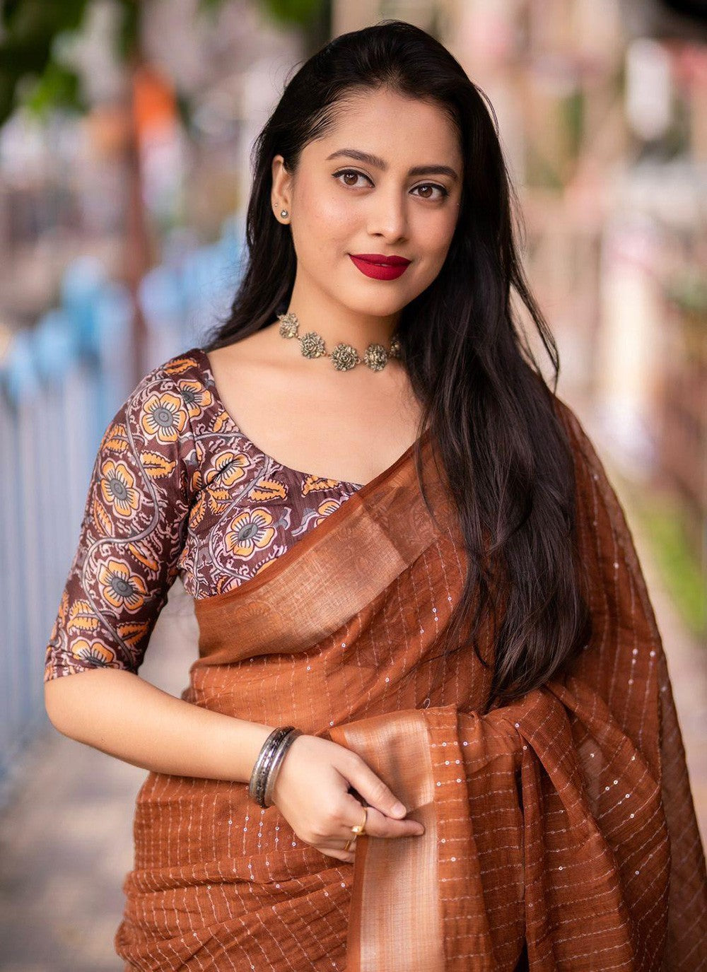 Contemporary Block Print Chanderi Cotton Saree - S5794