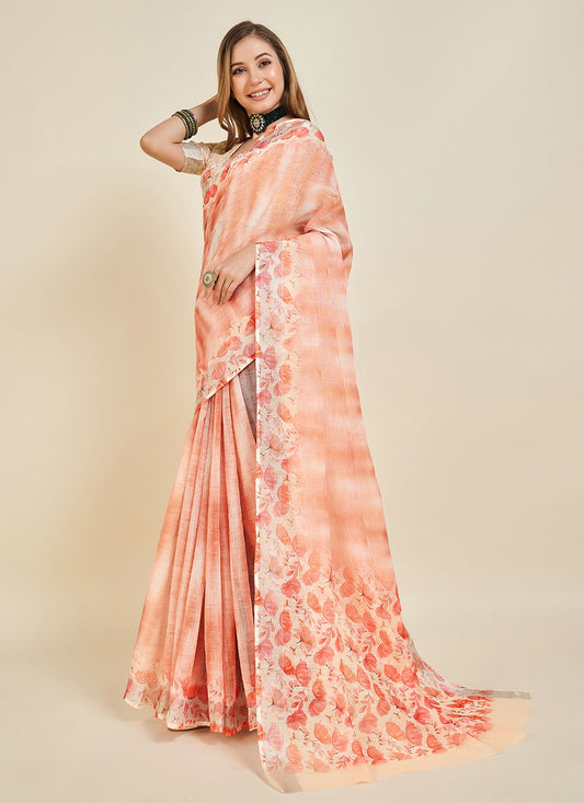 Casual Printed Linen Saree - S5555