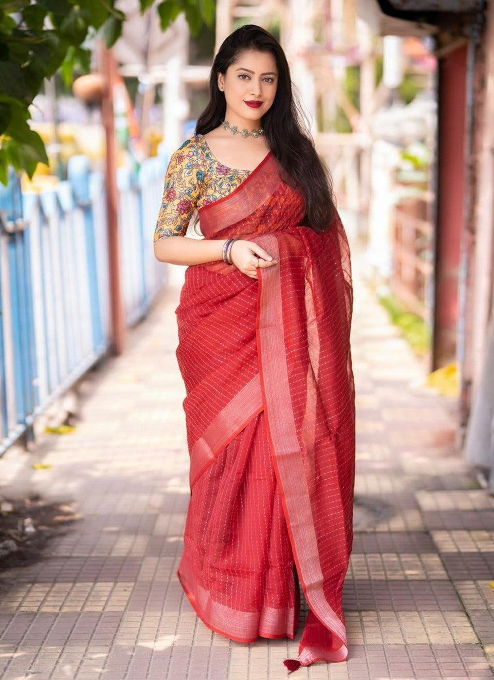 Contemporary Printed Linen Saree - S5771