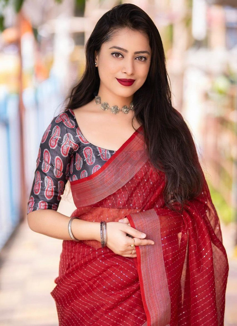 Contemporary Printed Linen Saree - S5771