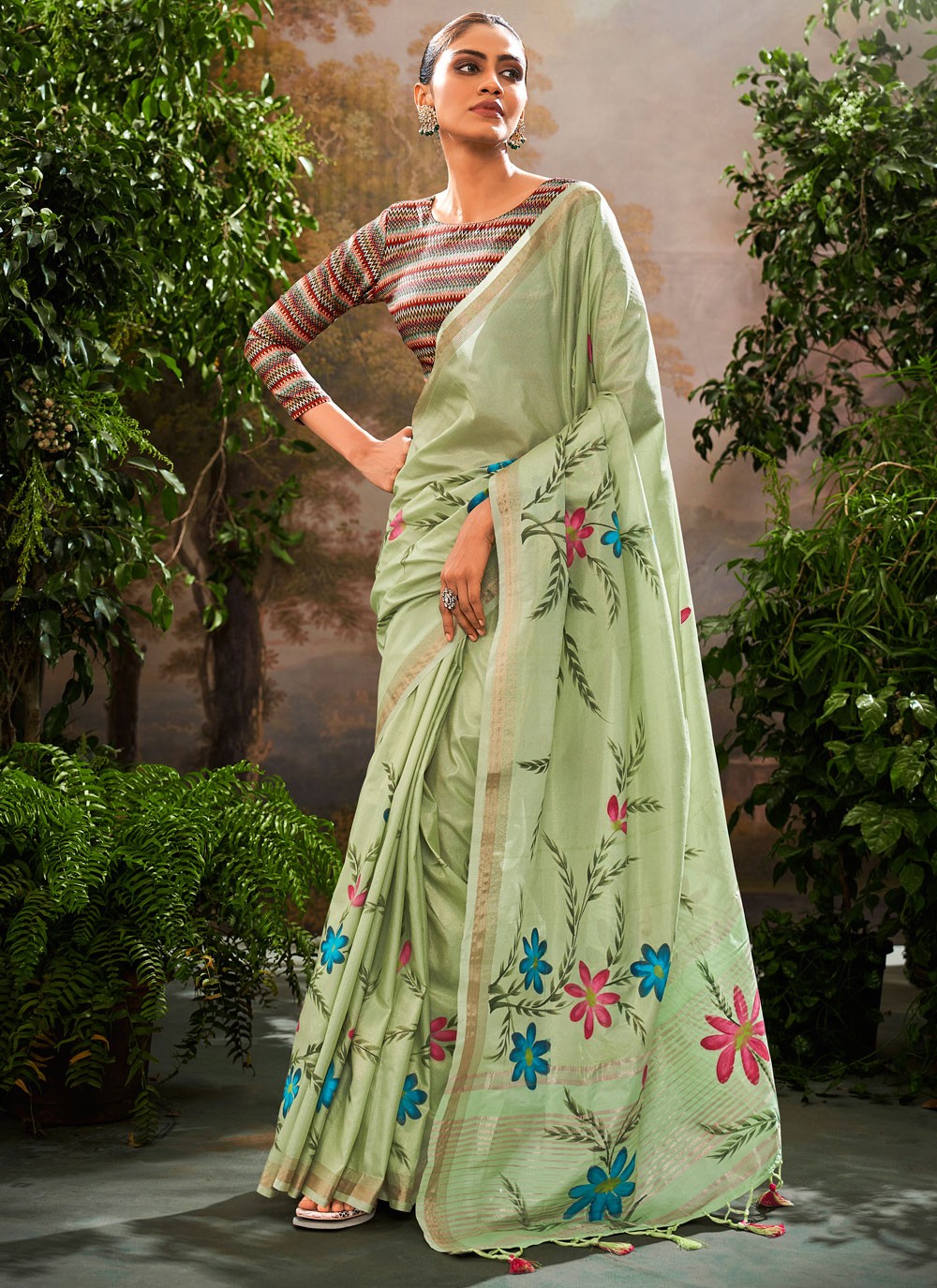 Classic Printed Linen Saree - S8387