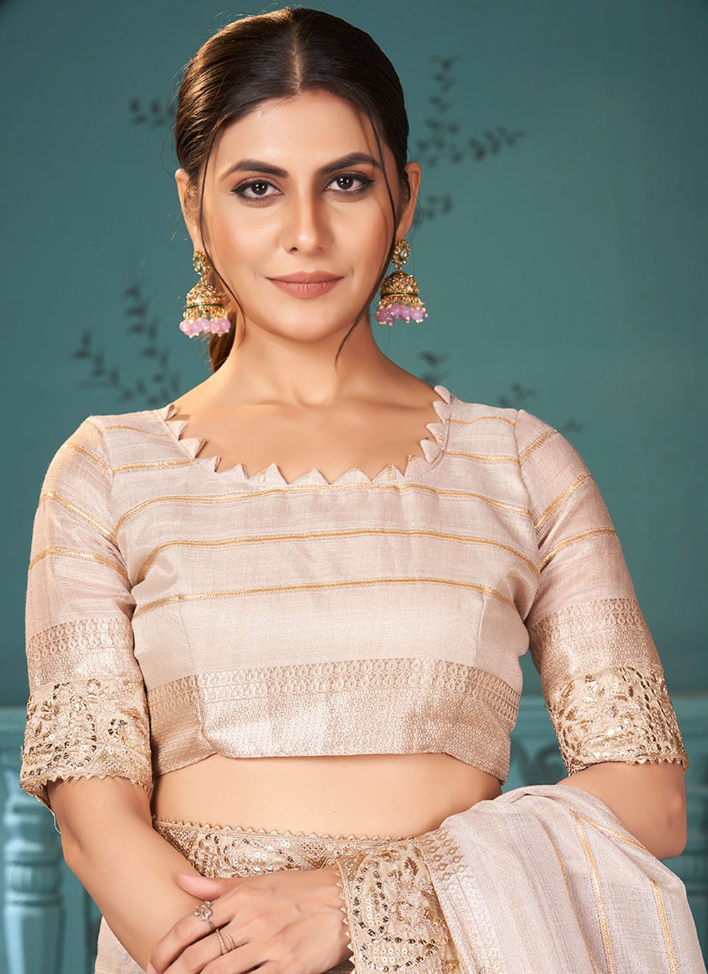 Classic Sequins Cotton , Linen Saree - S6818