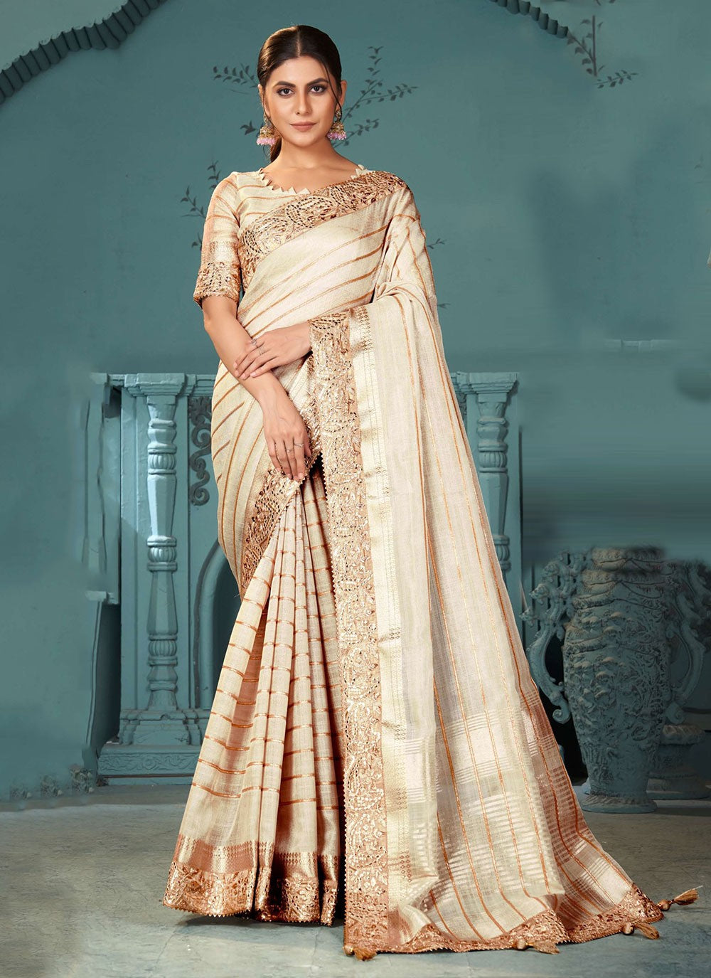 Classic Sequins Cotton , Linen Saree - S6818
