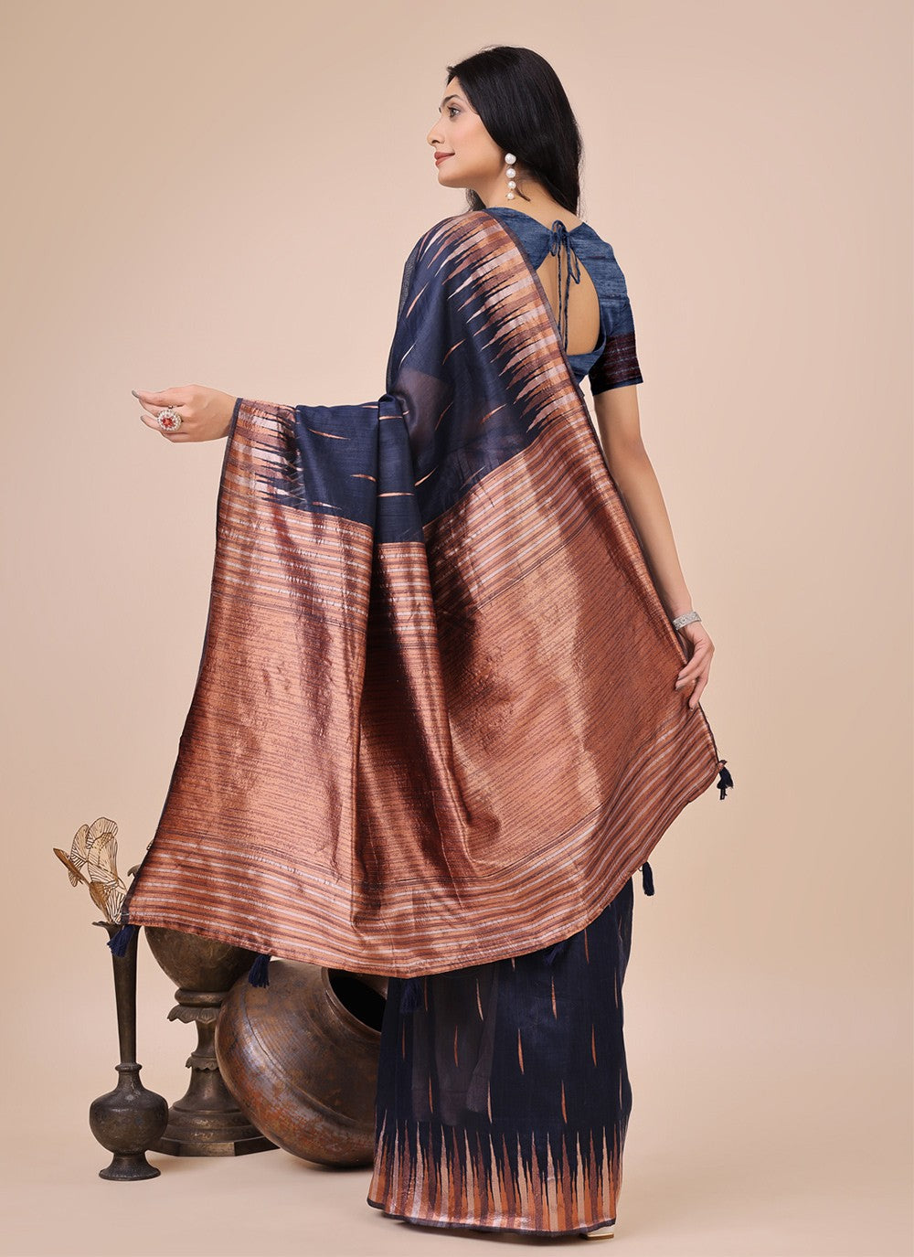 Weaving Zari Cotton Navy Blue Trendy Saree S15137