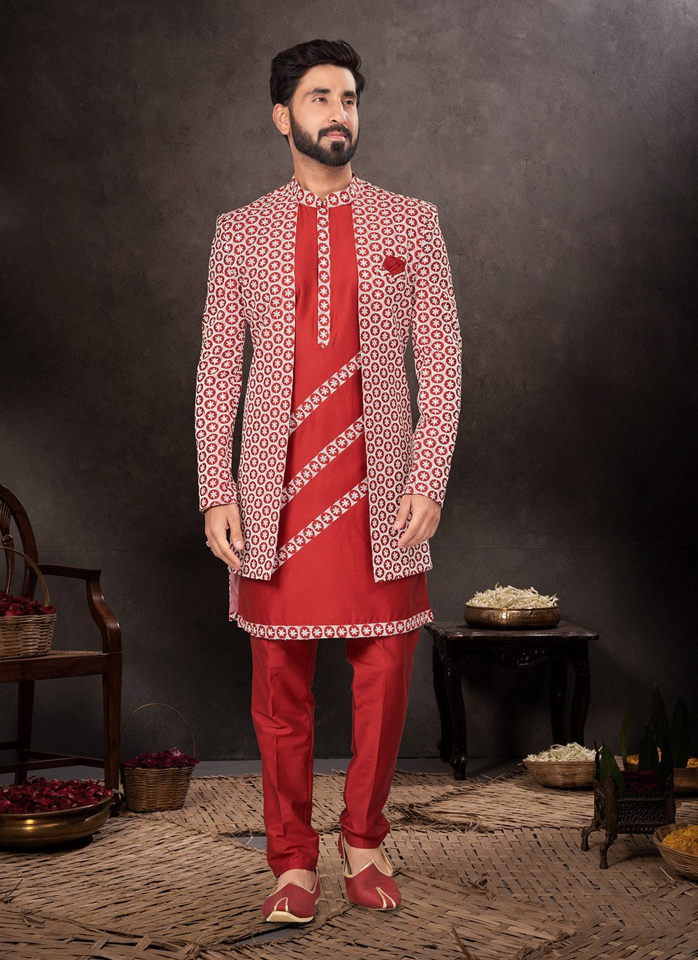 Embroidered Lucknowi Maroon Indo Western - M7246