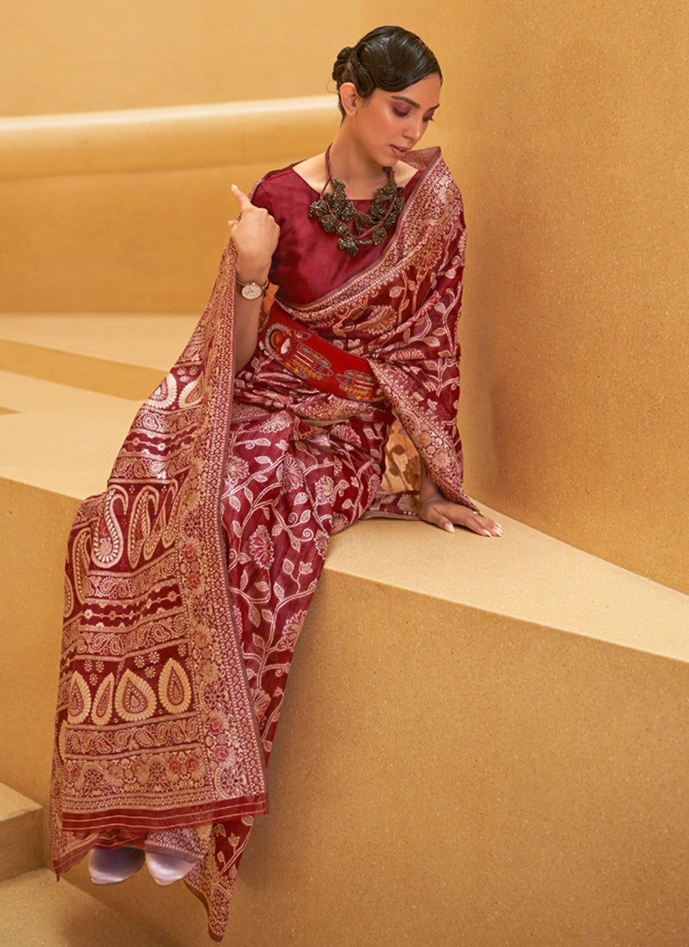 Classic Chikankari Work Art Silk Saree - S3485