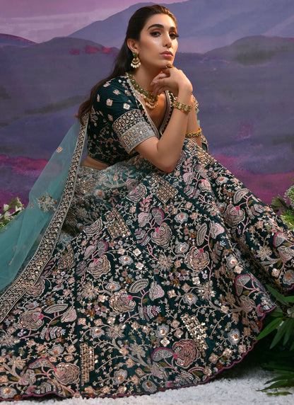 Diamond Lycra Green Lehenga Choli L3452