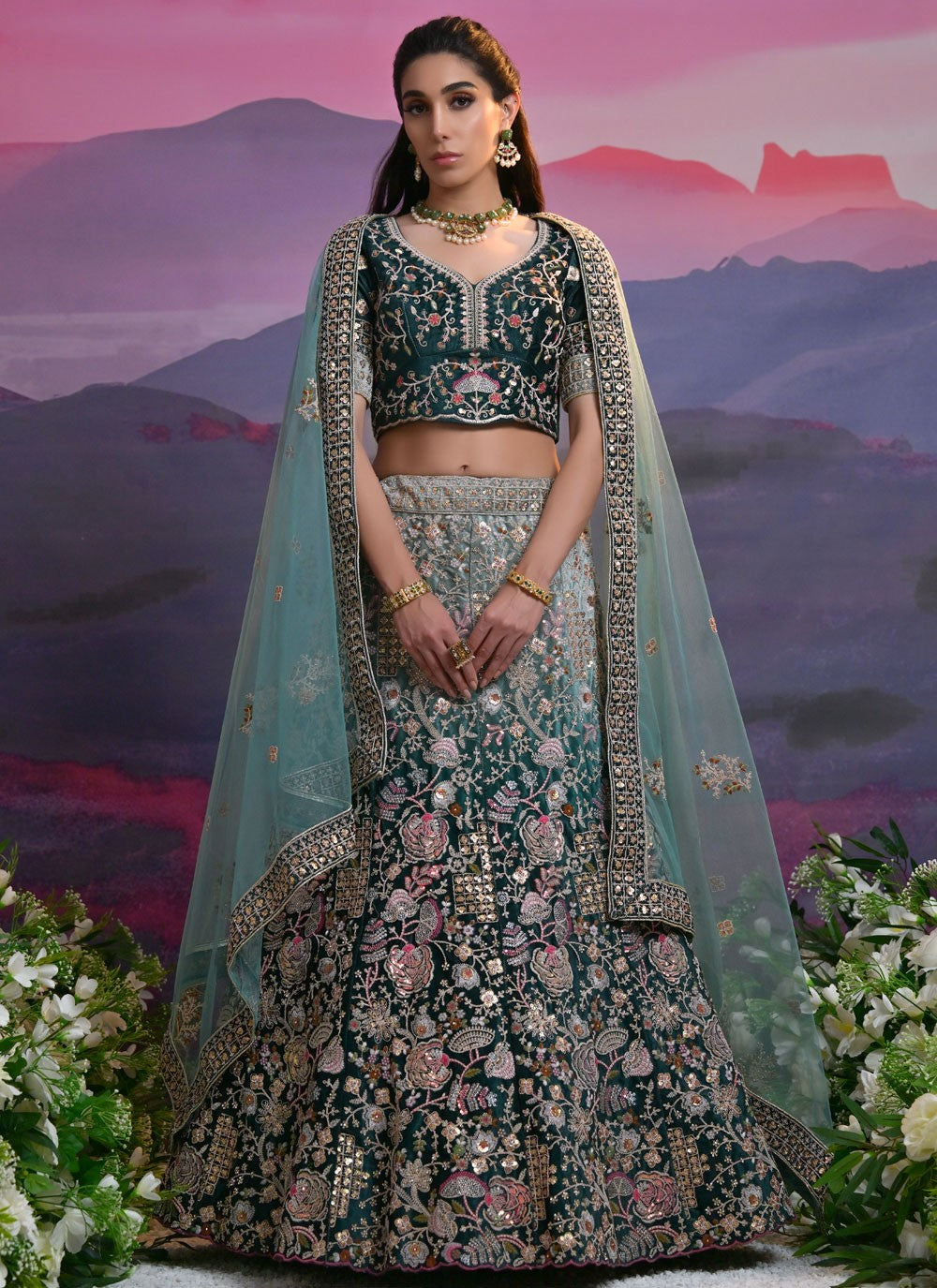 Diamond Lycra Green Lehenga Choli L3452