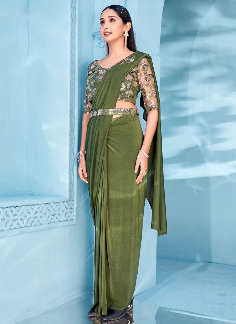 Designer Plain Green Lycra S12878
