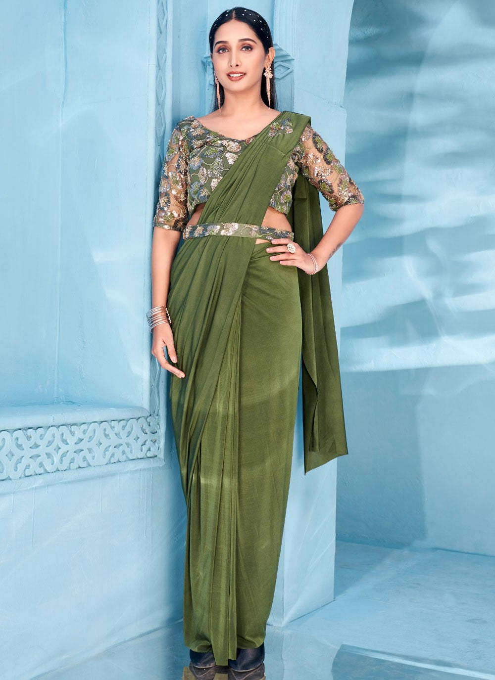 Designer Plain Green Lycra S12878