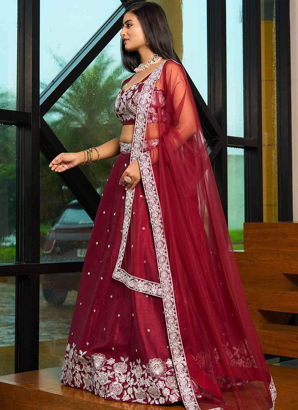Embroidered Art Silk A - Line Lehenga - L2951