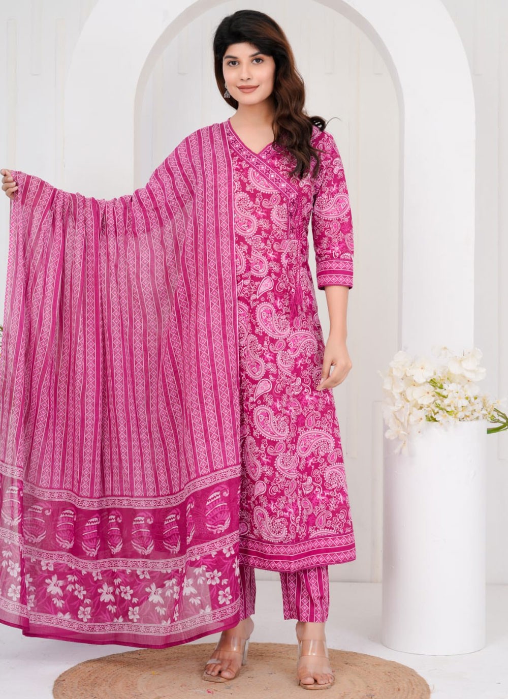 Salwar Suit Paisley Printed Magenta, Pink Cotton T5673