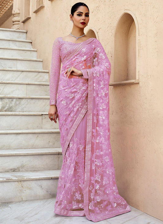 Beads Net Magenta Saree S14171