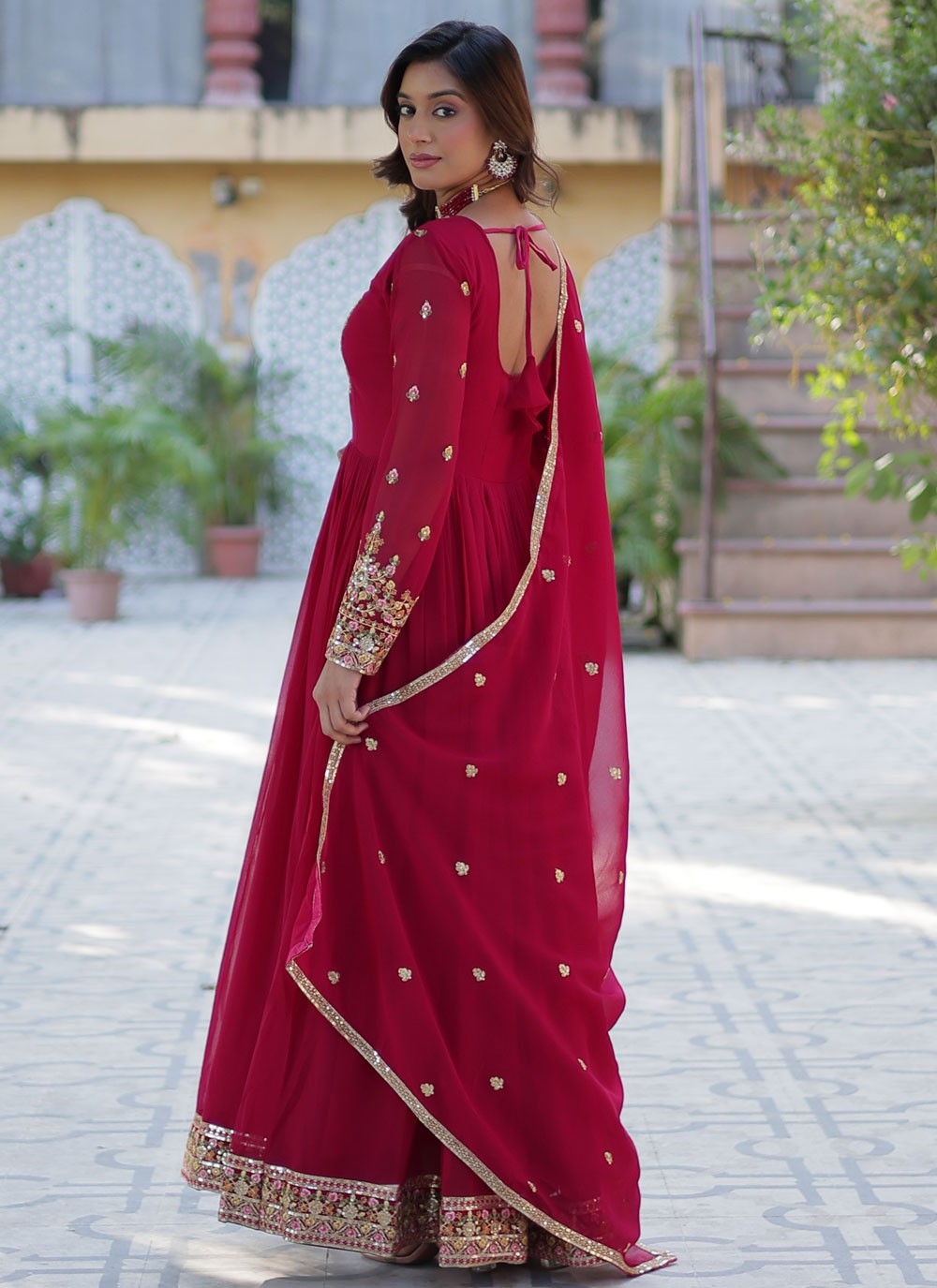 Embroidered Faux Georgette Gown - G1927