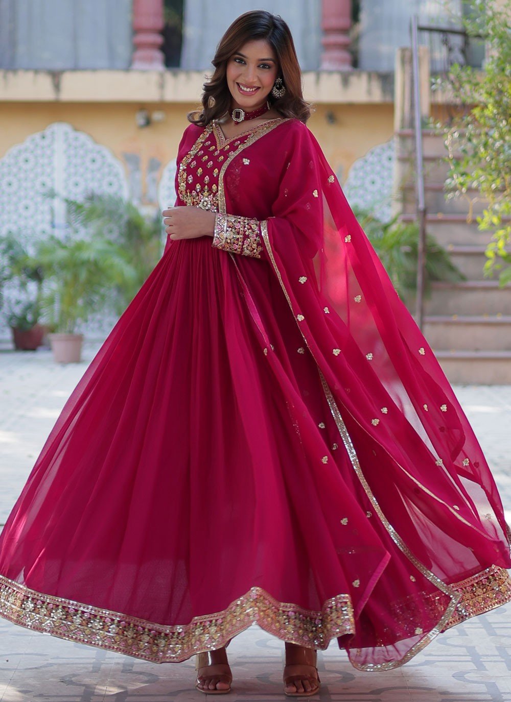 Embroidered Faux Georgette Gown - G1927