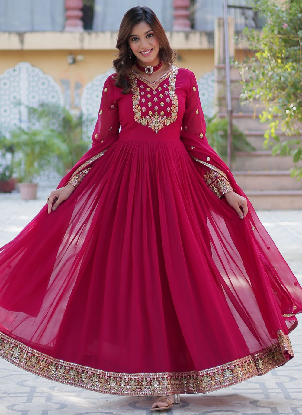 Embroidered Faux Georgette Gown - G1927
