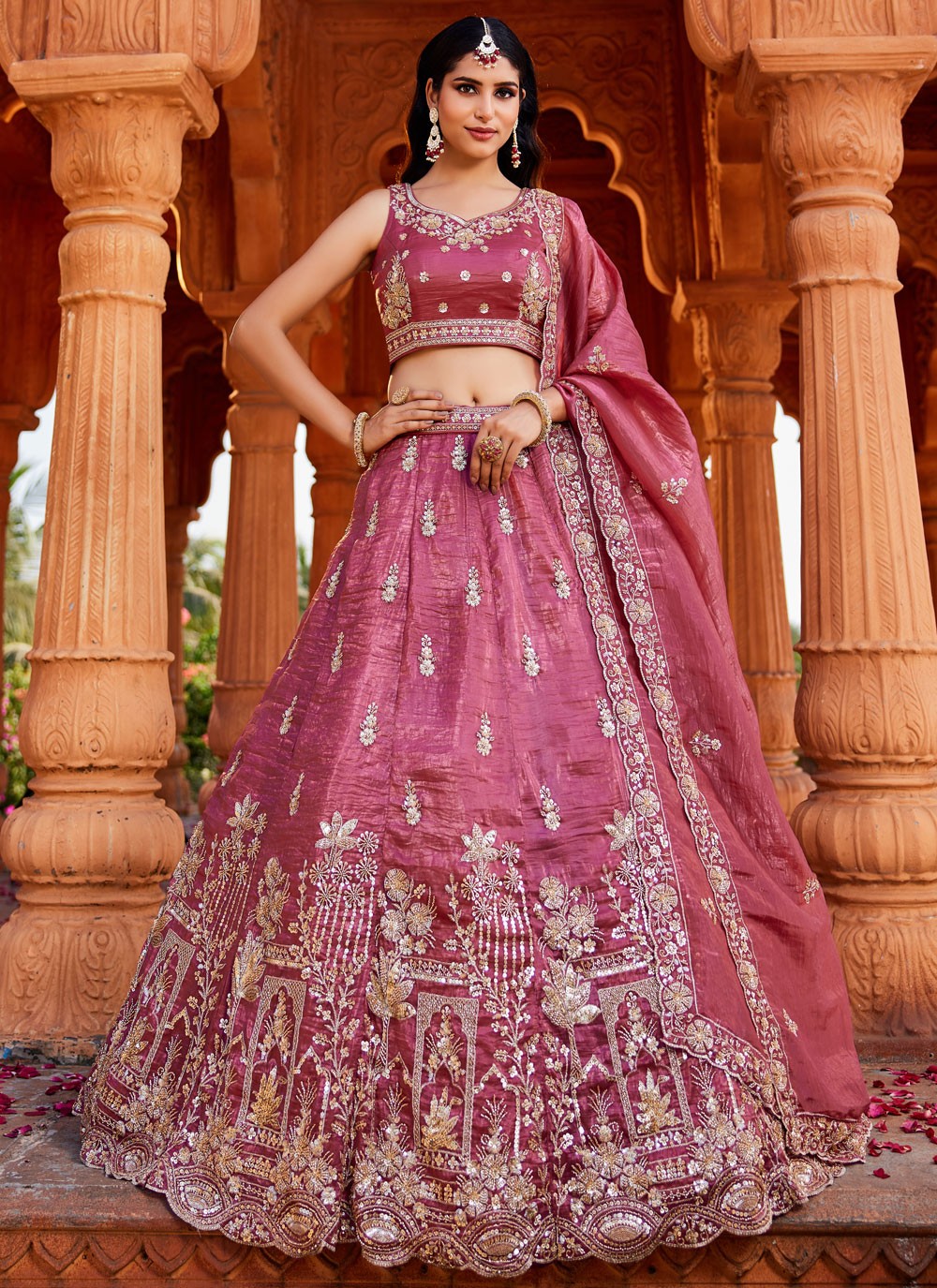 Tissue Engagement, Mehandi & Sangeet, Reception, Wedding A - Line Lehenga L3529