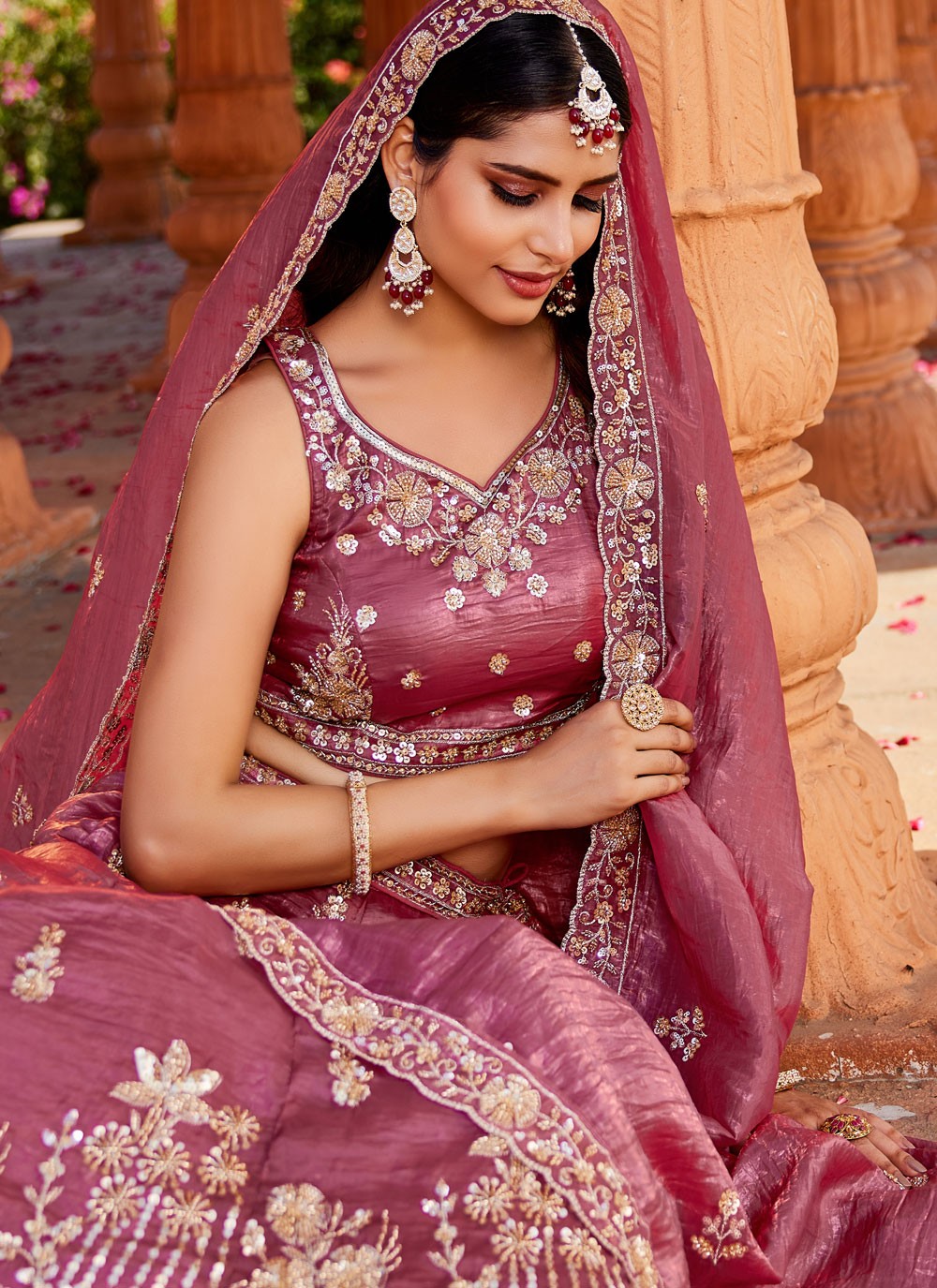 Tissue Engagement, Mehandi & Sangeet, Reception, Wedding A - Line Lehenga L3529