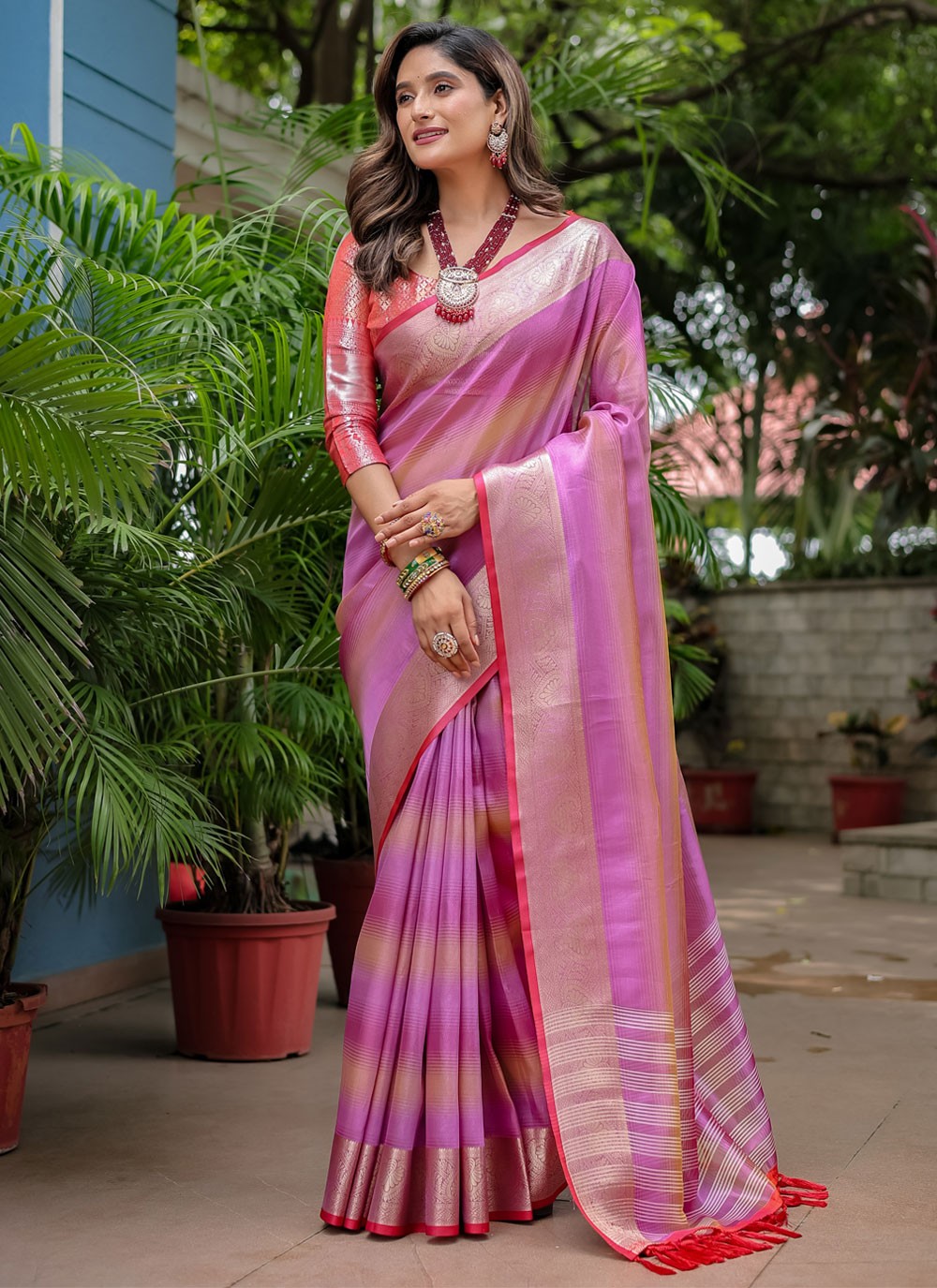 Designer Woven Magenta, Pink Banarasi Silk S12410