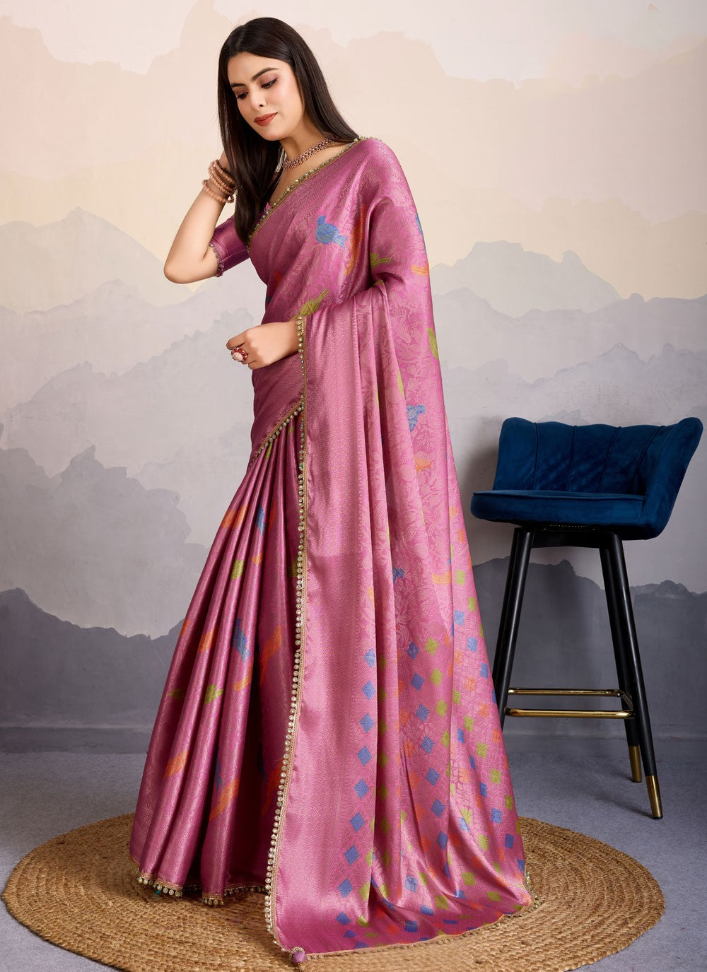 Traditional Border Work Magenta, Purple Brocade Saree S13583