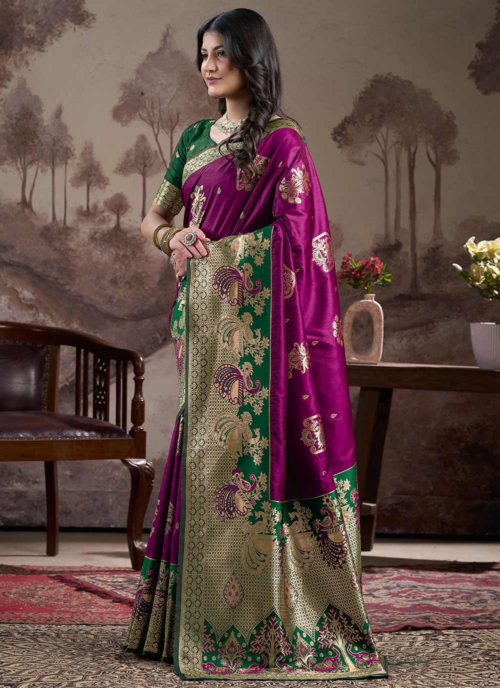 Trendy Saree Jacquard Work Magenta, Purple Jacquard Silk S12588