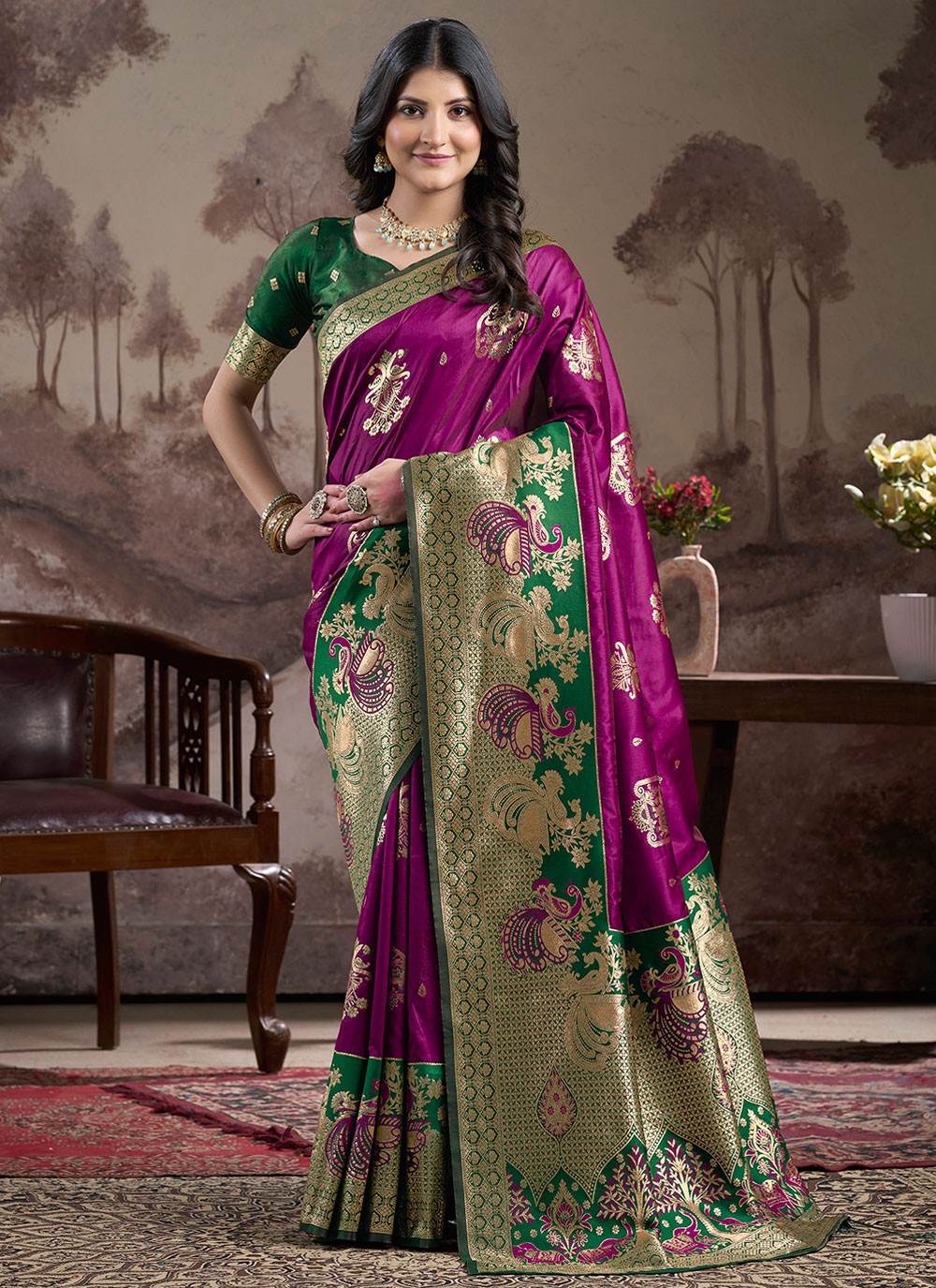 Trendy Saree Jacquard Work Magenta, Purple Jacquard Silk S12588
