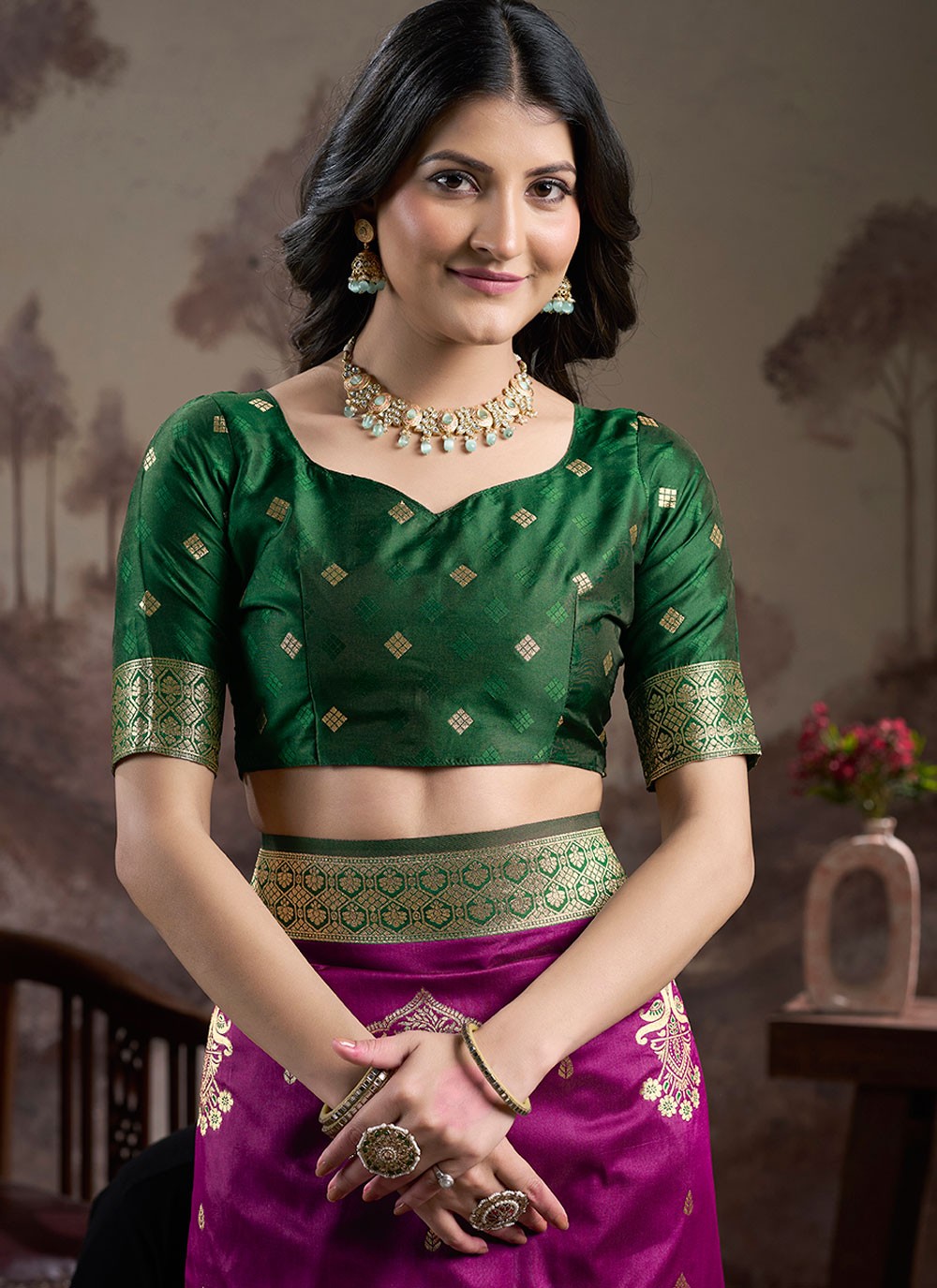 Trendy Saree Jacquard Work Magenta, Purple Jacquard Silk S12588