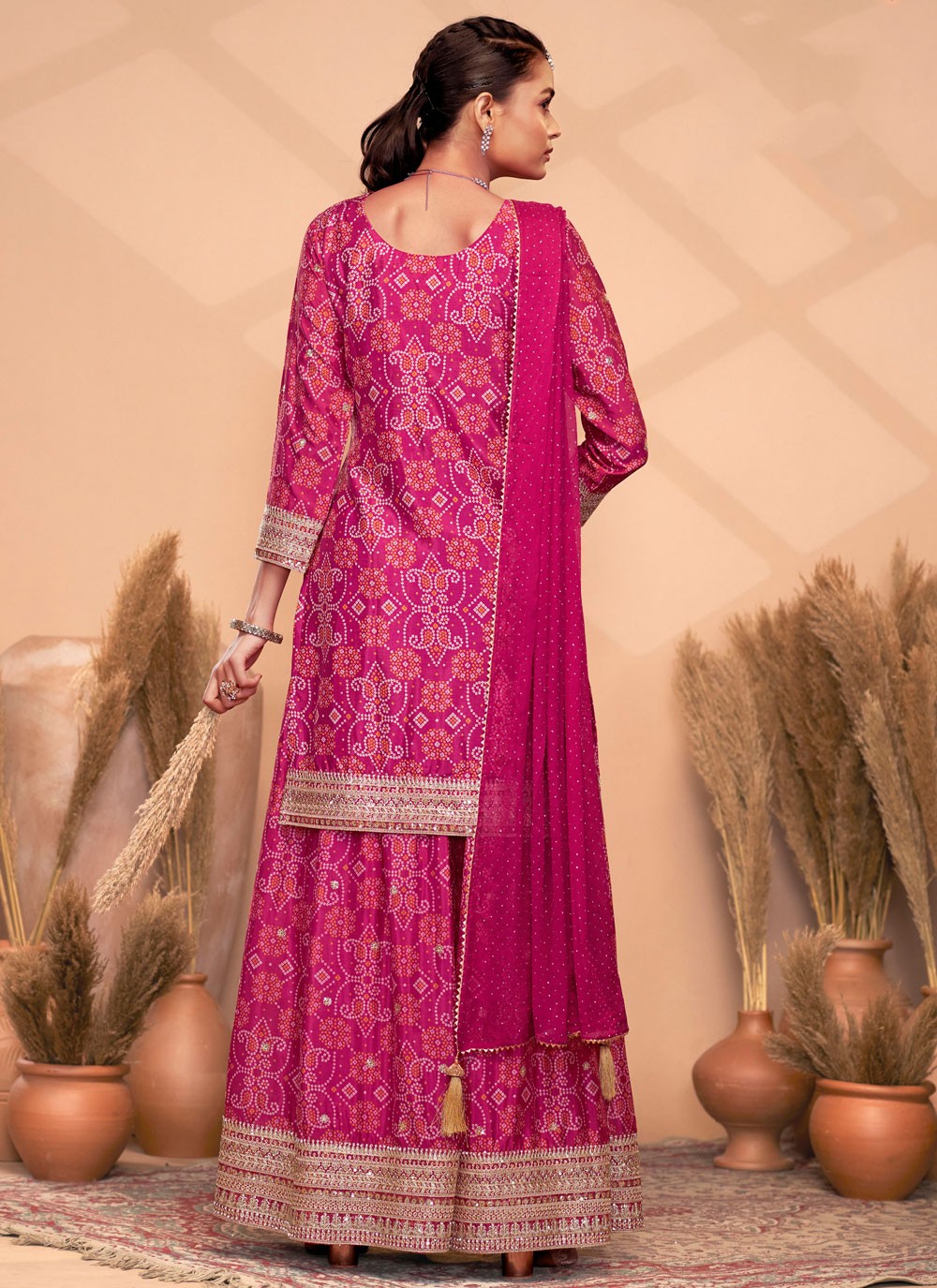 Digital Print Chinon Magenta Salwar Suit T5971