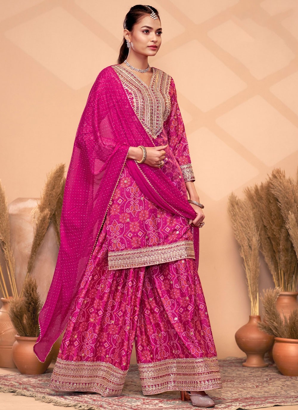 Digital Print Chinon Magenta Salwar Suit T5971