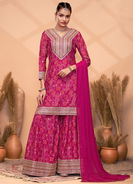 Digital Print Chinon Magenta Salwar Suit T5971