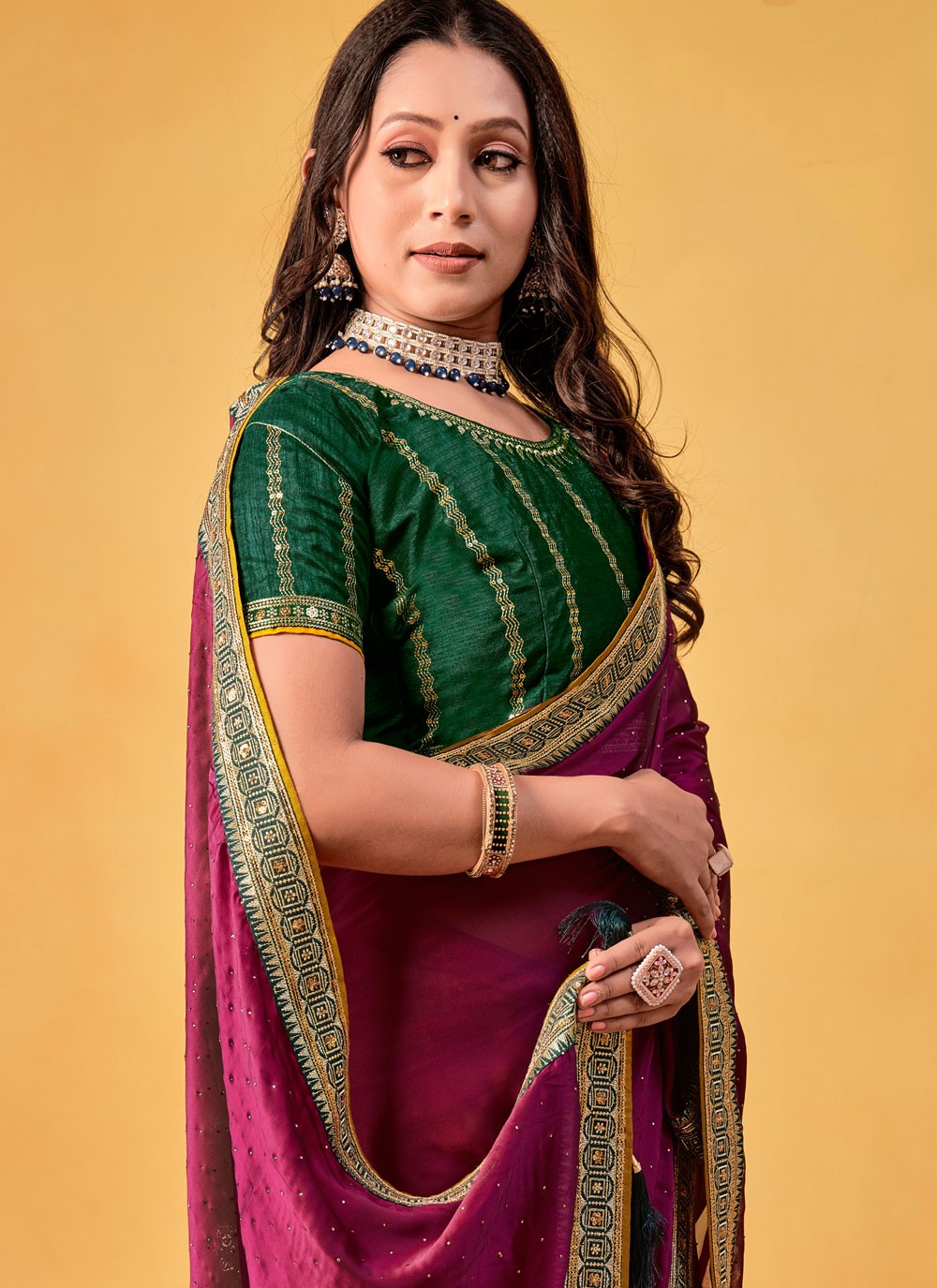 Traditional Border Work Magenta, Purple Rangoli S12683