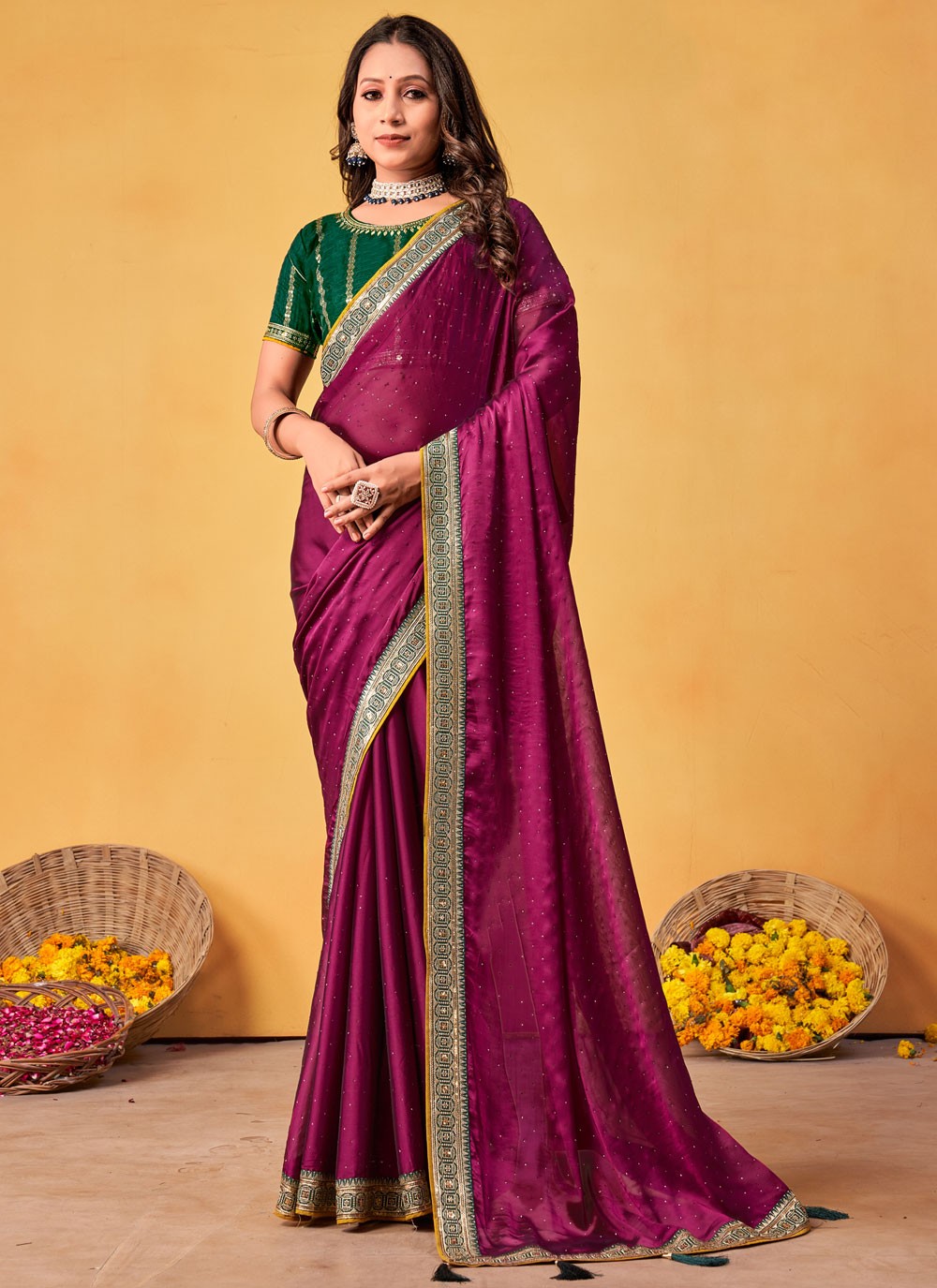 Traditional Border Work Magenta, Purple Rangoli S12683