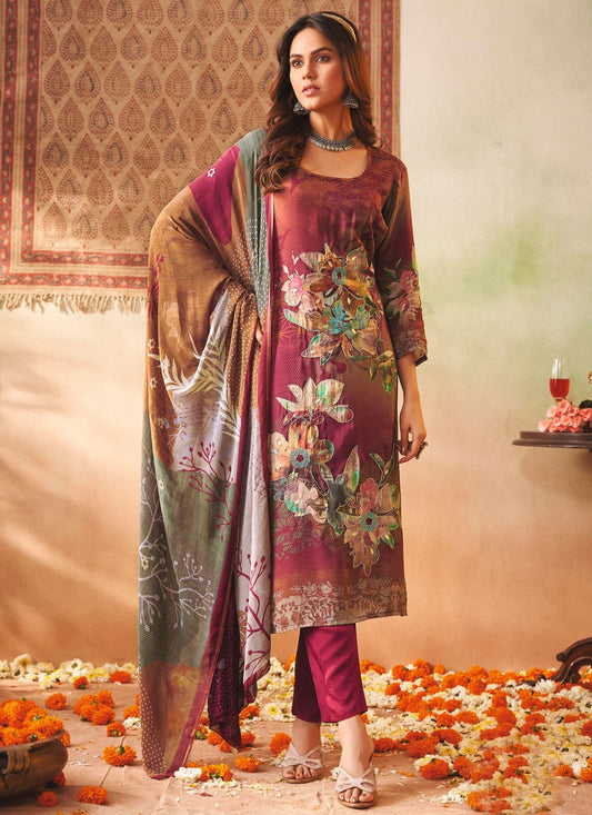 Salwar Suit Digital Print Magenta, Purple Muslin T5489