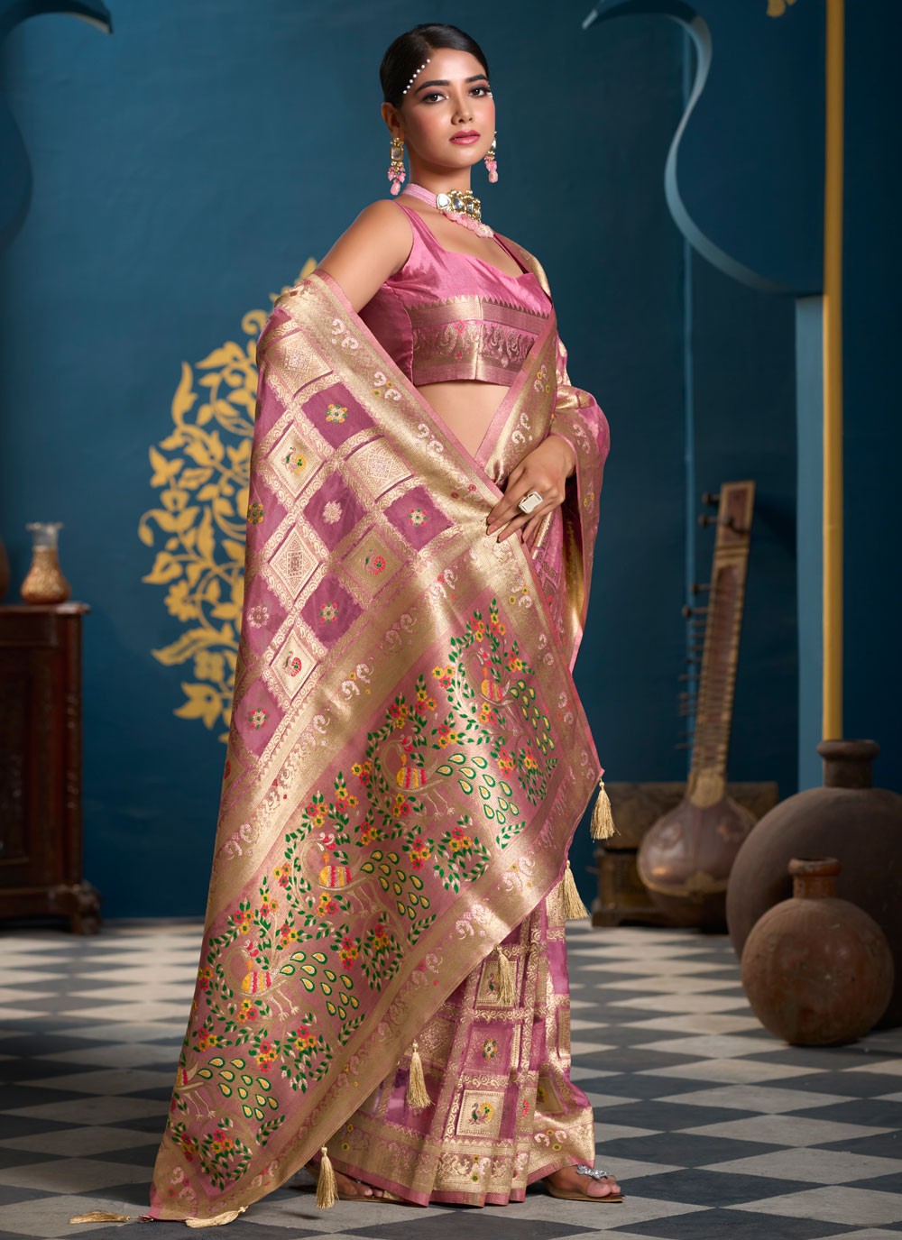 Trendy Saree Multi Work Magenta, Purple Organza Saree S13190