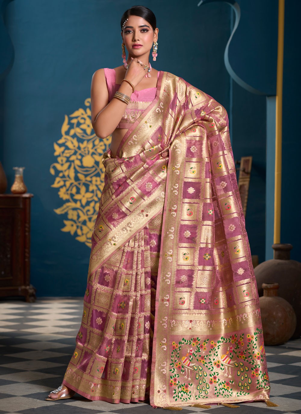 Trendy Saree Multi Work Magenta, Purple Organza Saree S13190
