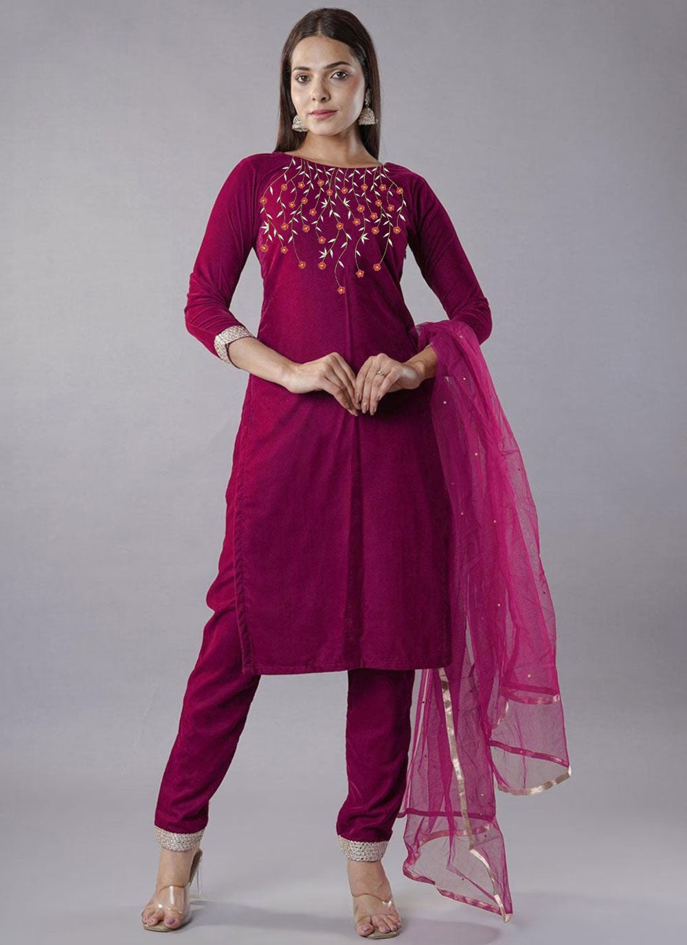 Embroidered Velvet Salwar Suit - T4630