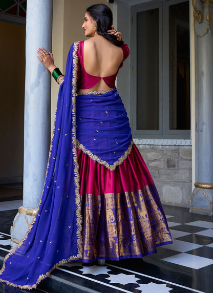 Weaving Zari Fancy Fabric Hot Pink Lehenga Choli L3703